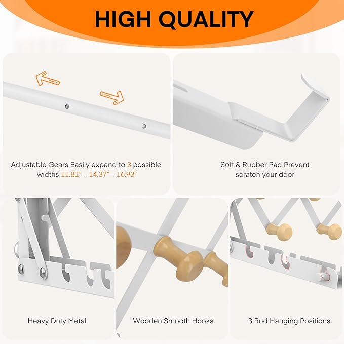 No-Drill Over-the-Door Adjustable Drying Rack – Folding Retractable Clothes Hanger with Multi-Hook Storage Design