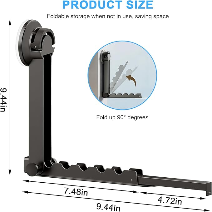 Heavy-Duty No-Drill Suction Cup Folding Clothes Rack – Multi-Purpose 90° Rotatable Wall-Mounted Hanger with Anti-Slip Slots