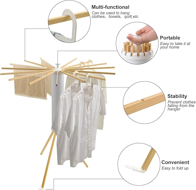 Foldable Rotating Clothes Drying Rack – Multi-Purpose Freestanding Round Hanger for Indoor and Outdoor Use