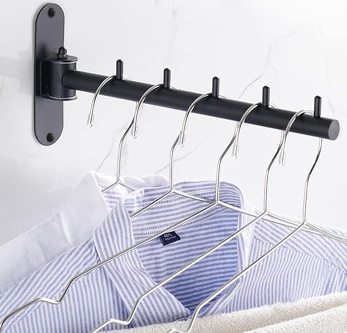 304 Stainless Steel Wall-Mounted 180° Rotatable Clothes Rack – Foldable Multi-Hook Storage Organizer for Laundry and Entryway