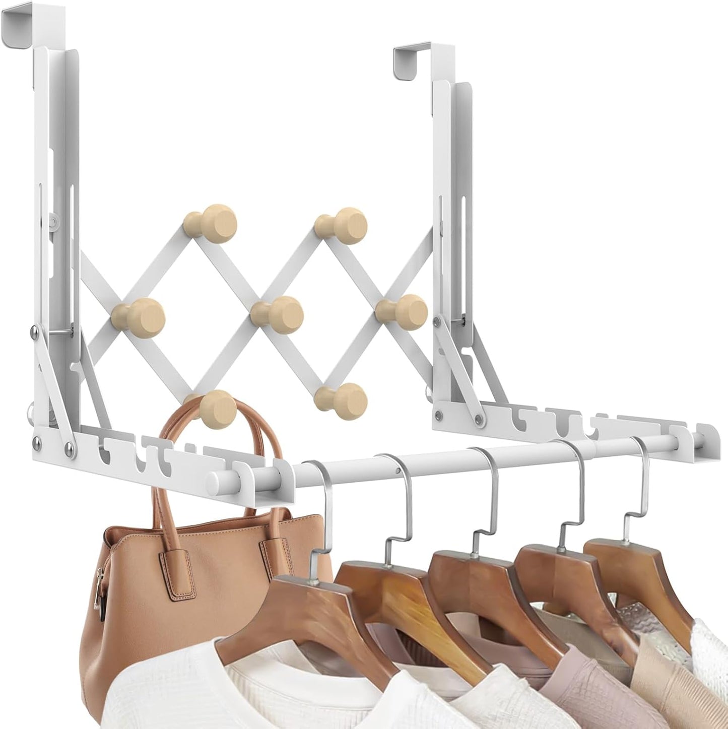 No-Drill Over-the-Door Adjustable Drying Rack – Folding Retractable Clothes Hanger with Multi-Hook Storage Design