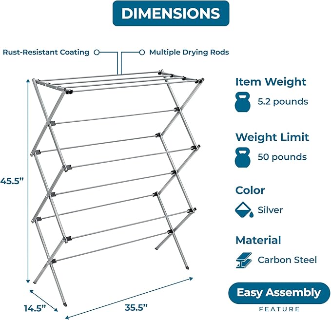 Large Capacity Foldable Carbon Steel Drying Rack – Multi-Tier Indoor & Outdoor Rust-Resistant Laundry Stand