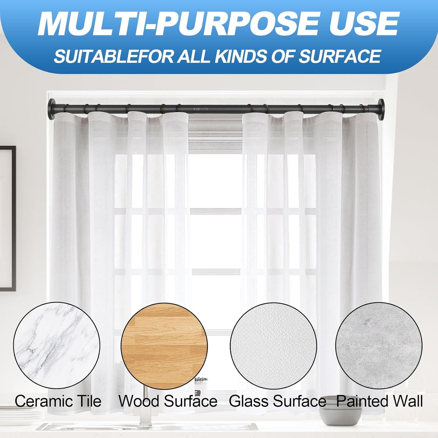Adjustable Wall-Mounted Heavy-Duty Clothes Hanging Rod, 31–80 Inches, No-Drill Telescopic Closet Rod