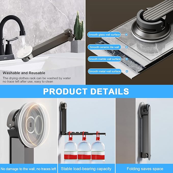 Heavy-Duty No-Drill Suction Cup Folding Clothes Rack – Multi-Purpose 90° Rotatable Wall-Mounted Hanger with Anti-Slip Slots