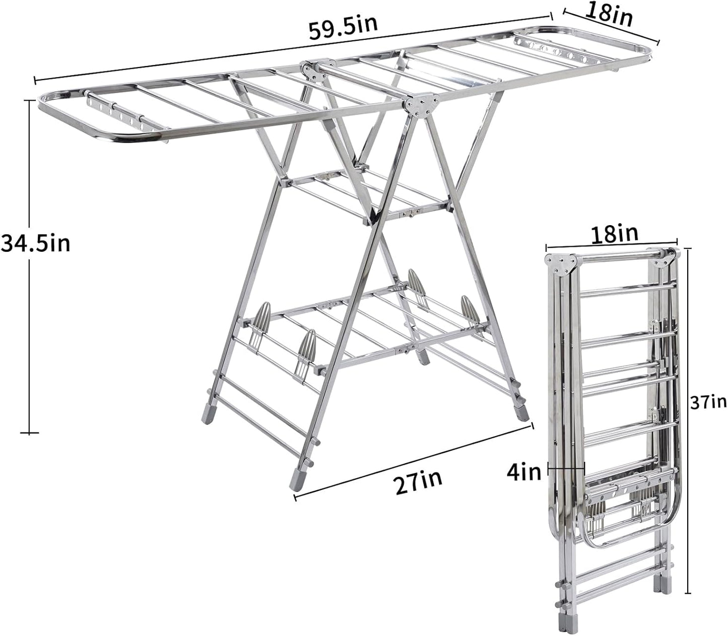 Stainless Steel Large Capacity Folding Drying Rack – Multi-Layer X-Frame Clothes Airer for Indoor and Outdoor Use
