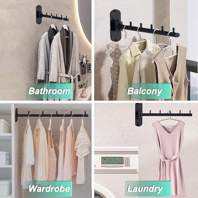 304 Stainless Steel Wall-Mounted 180° Rotatable Clothes Rack – Foldable Multi-Hook Storage Organizer for Laundry and Entryway