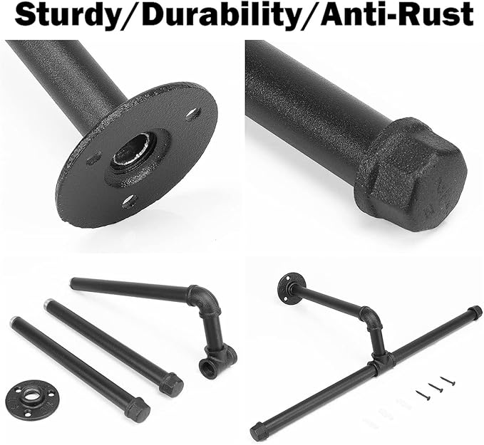 Industrial Pipe Wall-Mounted Clothes Rack – Black Vintage Iron Hanging Rod for Storage and Display