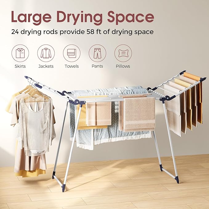 Large Folding Drying Rack – Heavy Duty Freestanding Clothes Airer with Extendable Wings, Indoor Outdoor Space-Saving Laundry Rack