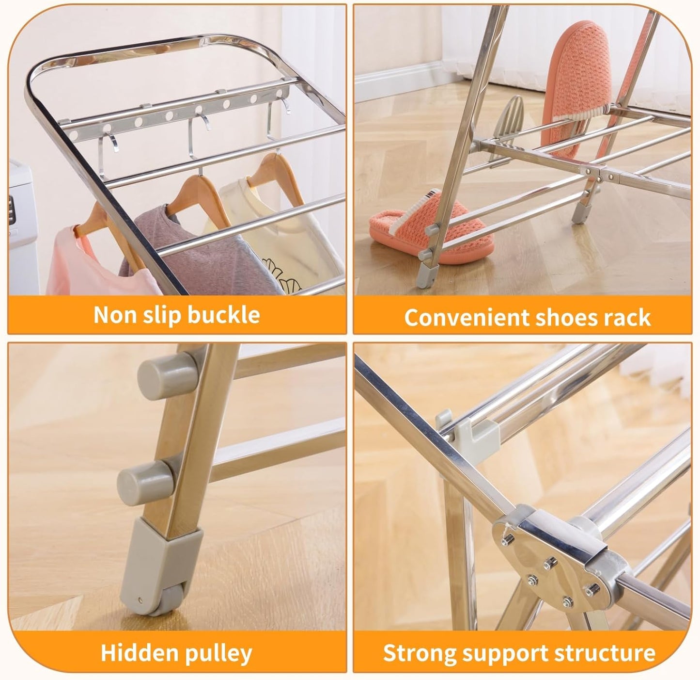 Stainless Steel Large Capacity Folding Drying Rack – Multi-Layer X-Frame Clothes Airer for Indoor and Outdoor Use