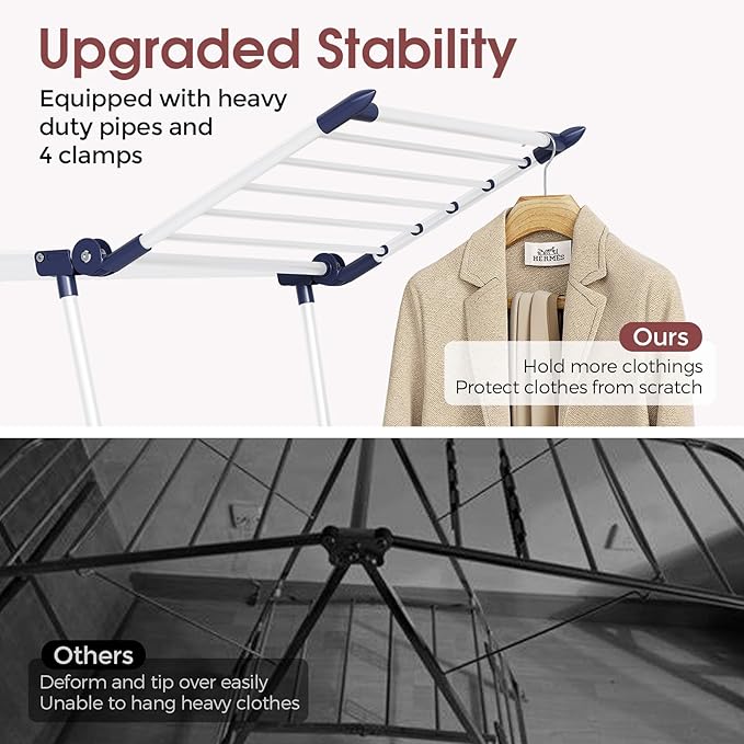 Large Folding Drying Rack – Heavy Duty Freestanding Clothes Airer with Extendable Wings, Indoor Outdoor Space-Saving Laundry Rack