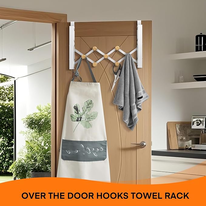 No-Drill Over-the-Door Adjustable Drying Rack – Folding Retractable Clothes Hanger with Multi-Hook Storage Design