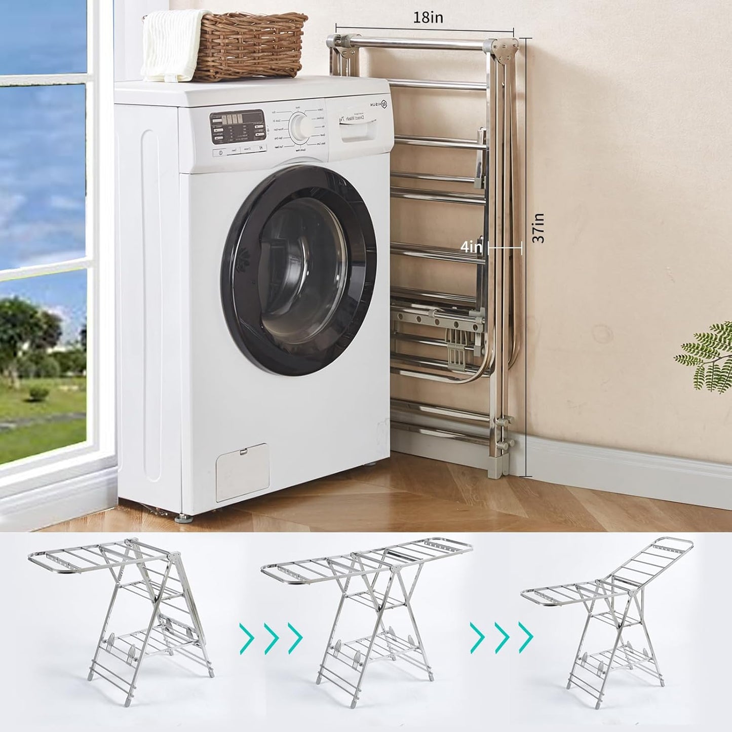 Stainless Steel Large Capacity Folding Drying Rack – Multi-Layer X-Frame Clothes Airer for Indoor and Outdoor Use