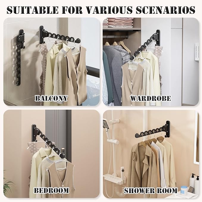 Heavy-Duty No-Drill Folding Clothes Drying Rack – Wall Mounted Rotating Hanger with Strong Load Capacity