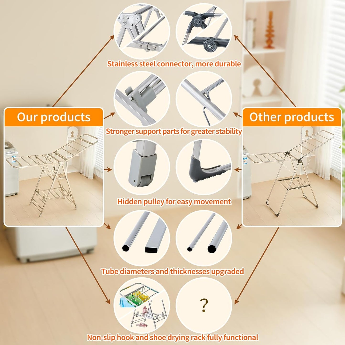 Stainless Steel Large Capacity Folding Drying Rack – Multi-Layer X-Frame Clothes Airer for Indoor and Outdoor Use