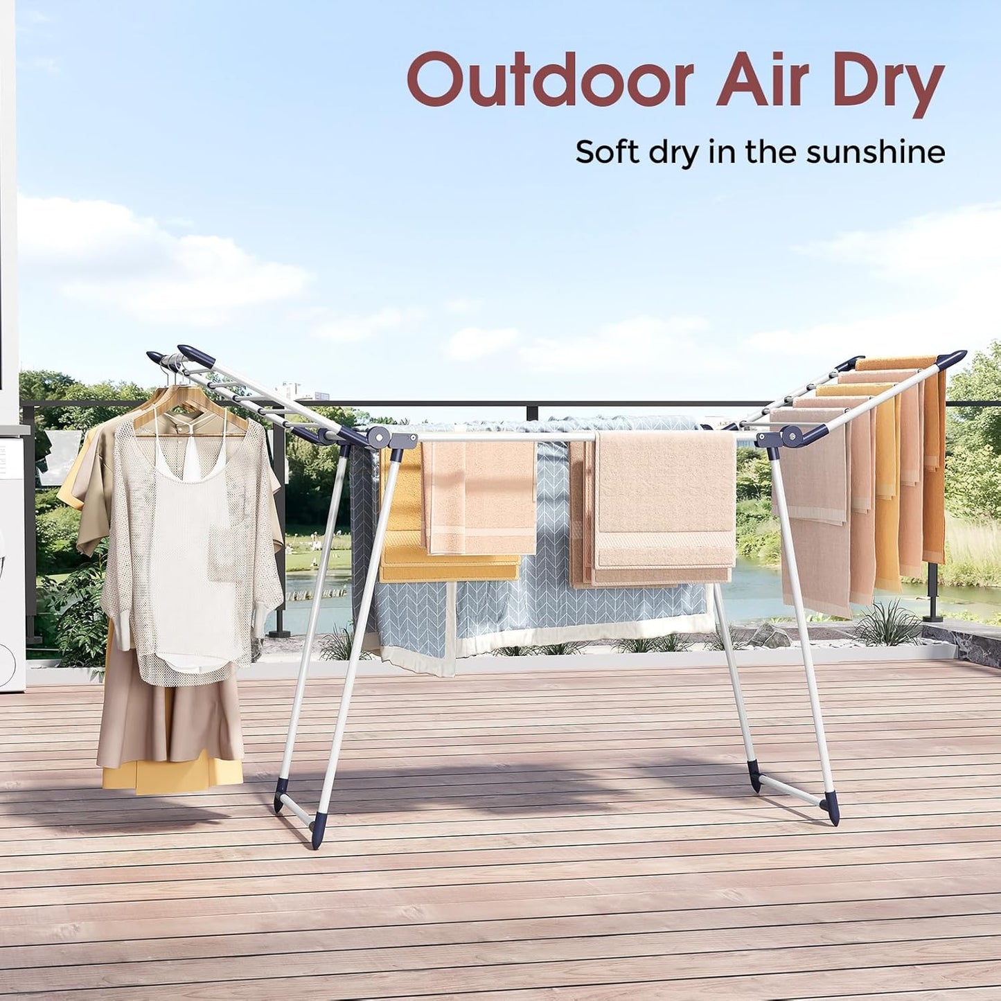 Large Folding Drying Rack – Heavy Duty Freestanding Clothes Airer with Extendable Wings, Indoor Outdoor Space-Saving Laundry Rack
