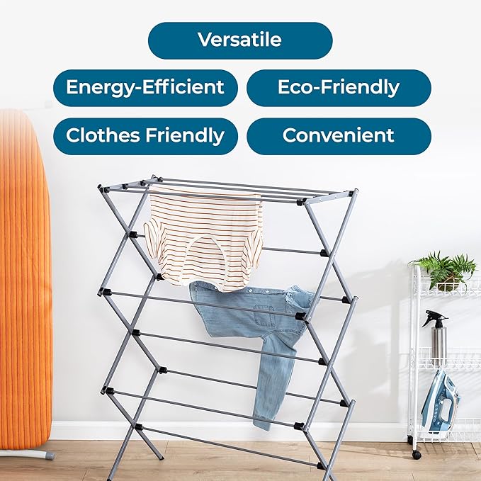 Large Capacity Foldable Carbon Steel Drying Rack – Multi-Tier Indoor & Outdoor Rust-Resistant Laundry Stand