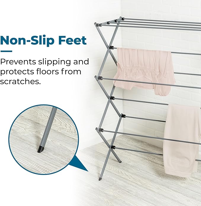 Large Capacity Foldable Carbon Steel Drying Rack – Multi-Tier Indoor & Outdoor Rust-Resistant Laundry Stand