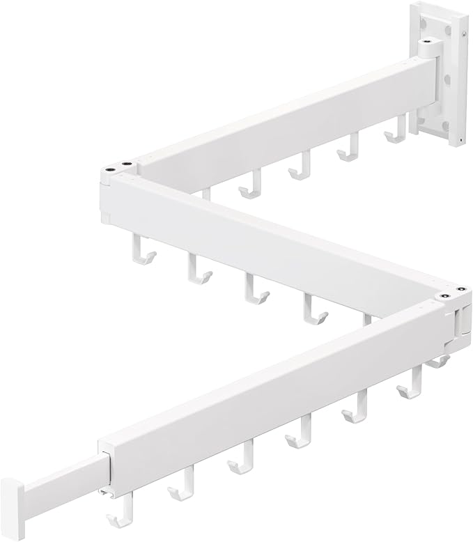 Foldable Wall-Mounted Clothes Drying Rack – Multi-Purpose Rotatable Metal Hanging Rod with Adjustable Arms and Hooks