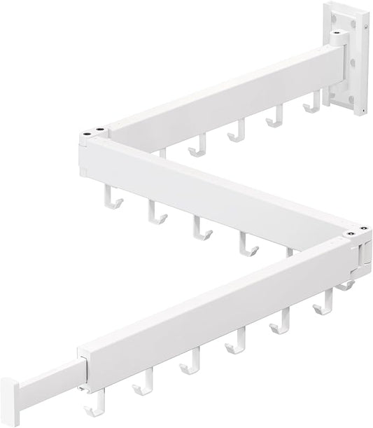 Foldable Wall-Mounted Clothes Drying Rack – Multi-Purpose Rotatable Metal Hanging Rod with Adjustable Arms and Hooks