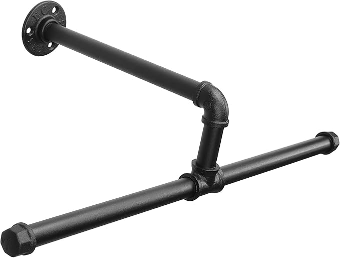 Industrial Pipe Wall-Mounted Clothes Rack – Black Vintage Iron Hanging Rod for Storage and Display