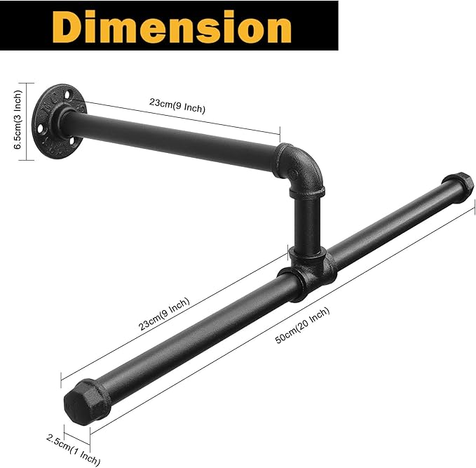 Industrial Pipe Wall-Mounted Clothes Rack – Black Vintage Iron Hanging Rod for Storage and Display