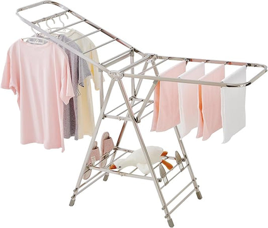 Stainless Steel Large Capacity Folding Drying Rack – Multi-Layer X-Frame Clothes Airer for Indoor and Outdoor Use