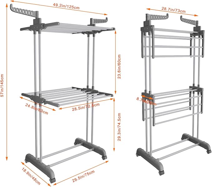 2-Tier Folding Clothes Drying Rack – Heavy Duty Indoor Laundry Rack with Rotating Side Wings, Adjustable Height, Large Capacity