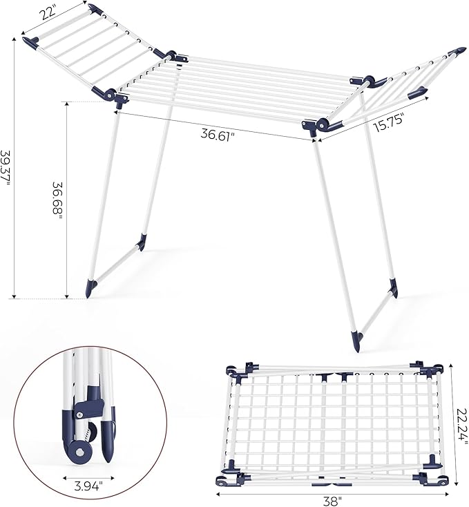 Large Folding Drying Rack – Heavy Duty Freestanding Clothes Airer with Extendable Wings, Indoor Outdoor Space-Saving Laundry Rack