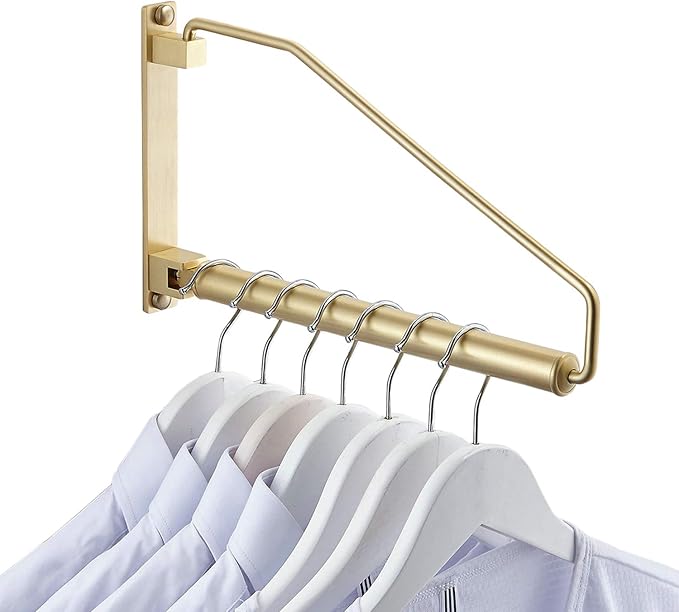 Gold Folding Wall-Mounted Clothes Drying Rack – Rustproof Aluminum Alloy Rotating Hanger with Space-Saving Design