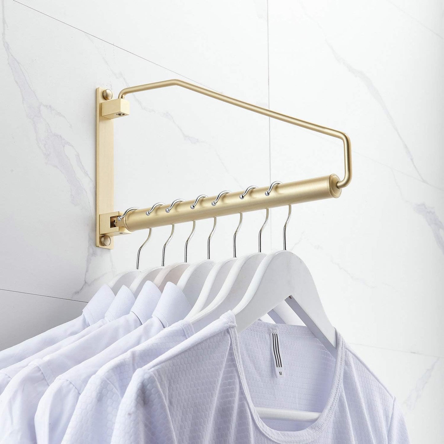 Gold Folding Wall-Mounted Clothes Drying Rack – Rustproof Aluminum Alloy Rotating Hanger with Space-Saving Design