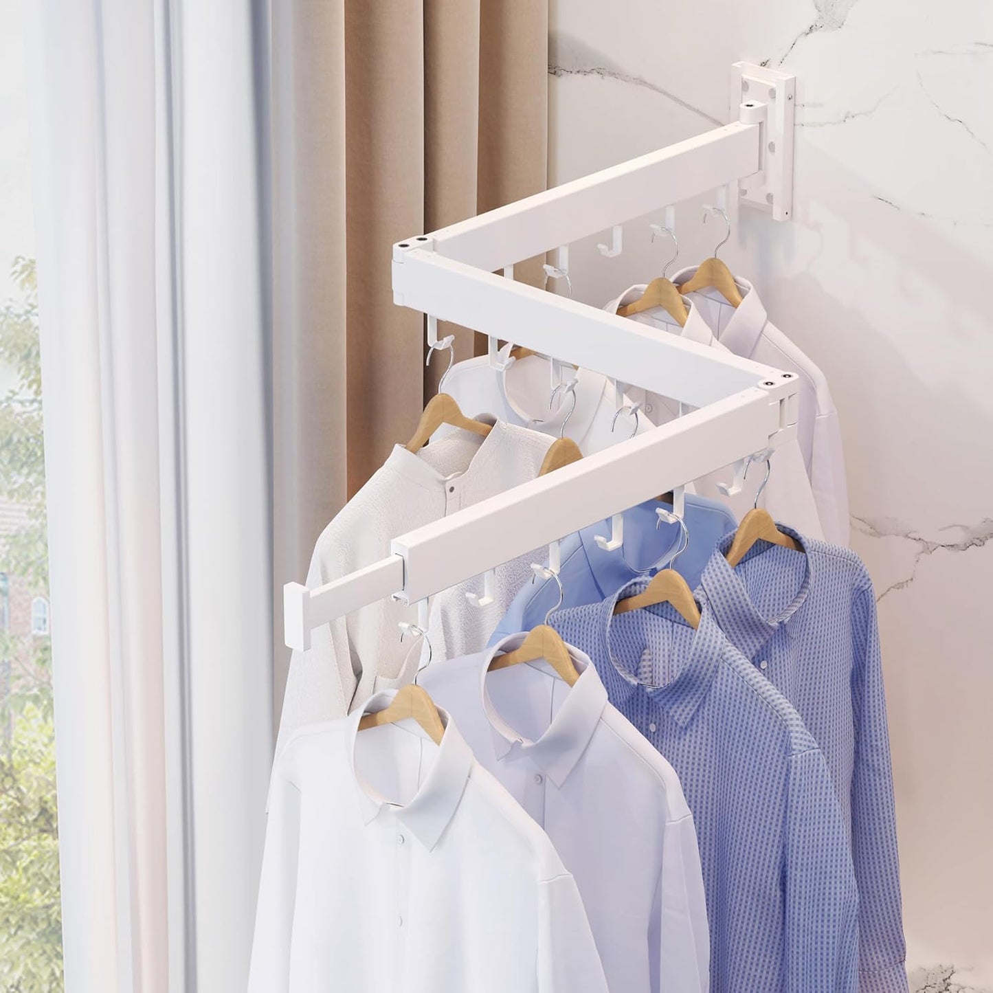 Foldable Wall-Mounted Clothes Drying Rack – Multi-Purpose Rotatable Metal Hanging Rod with Adjustable Arms and Hooks