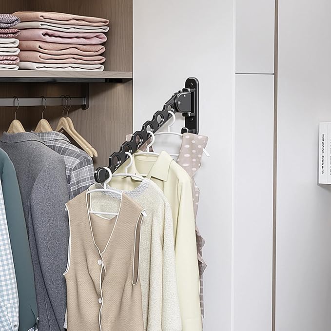 Heavy-Duty No-Drill Folding Clothes Drying Rack – Wall Mounted Rotating Hanger with Strong Load Capacity