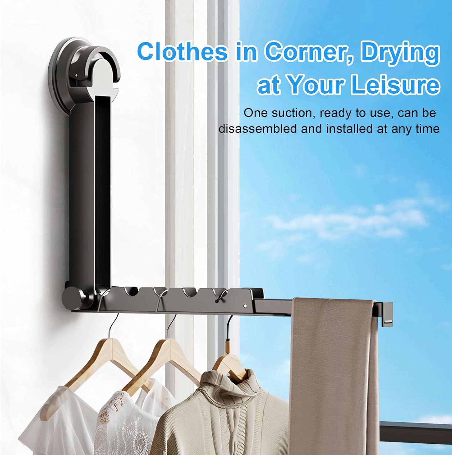 Heavy-Duty No-Drill Suction Cup Folding Clothes Rack – Multi-Purpose 90° Rotatable Wall-Mounted Hanger with Anti-Slip Slots