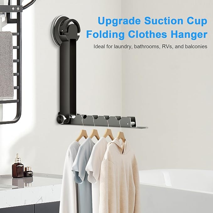 Heavy-Duty No-Drill Suction Cup Folding Clothes Rack – Multi-Purpose 90° Rotatable Wall-Mounted Hanger with Anti-Slip Slots