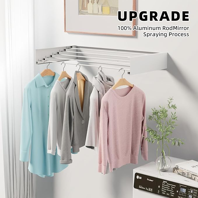 Wall-Mounted Retractable Clothes Drying Rack – Heavy-Duty Electroplated Aluminum Folding Laundry Hanger, 60lbs Capacity