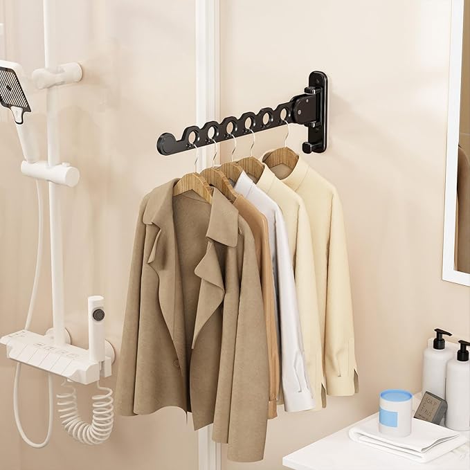 Heavy-Duty No-Drill Folding Clothes Drying Rack – Wall Mounted Rotating Hanger with Strong Load Capacity