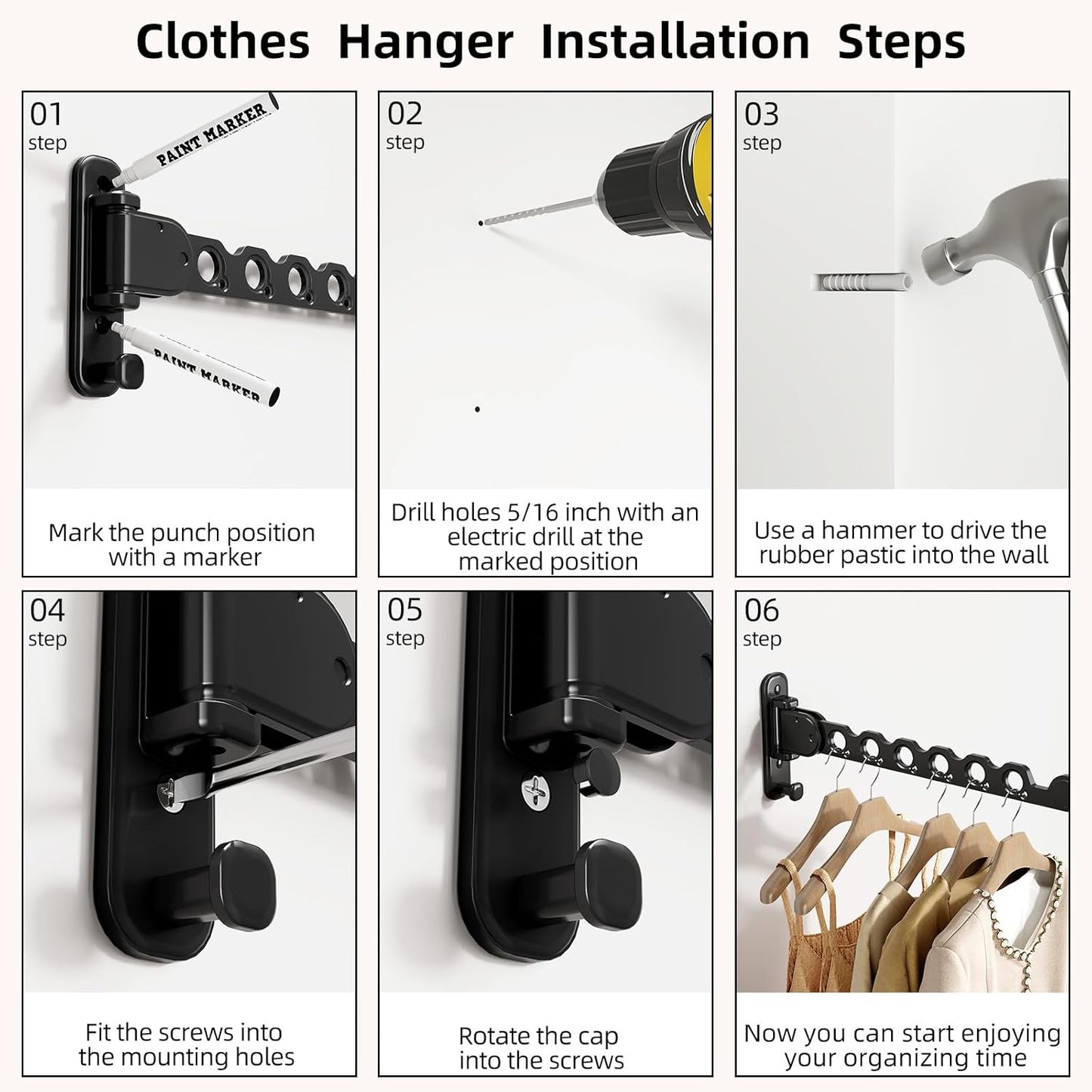 Heavy-Duty No-Drill Folding Clothes Drying Rack – Wall Mounted Rotating Hanger with Strong Load Capacity