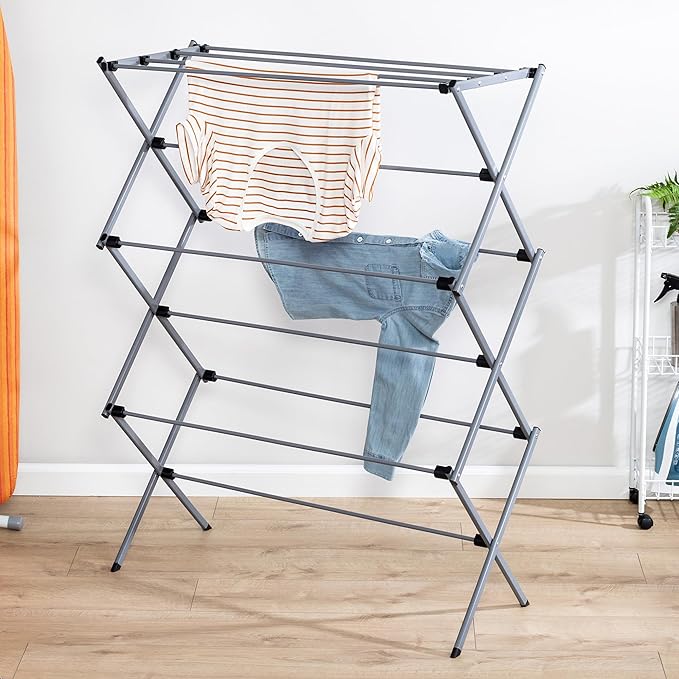 Large Capacity Foldable Carbon Steel Drying Rack – Multi-Tier Indoor & Outdoor Rust-Resistant Laundry Stand