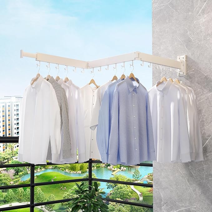 Foldable Wall-Mounted Clothes Drying Rack – Multi-Purpose Rotatable Metal Hanging Rod with Adjustable Arms and Hooks