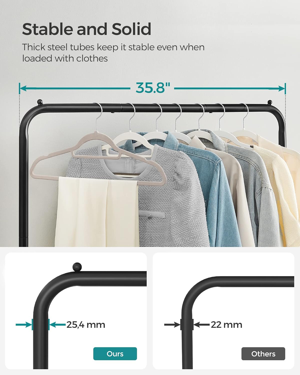 Heavy-Duty Rolling Garment Rack – Sturdy Steel Clothes Rack with Storage Shelf and Locking Wheels, 88 lb Weight Capacity